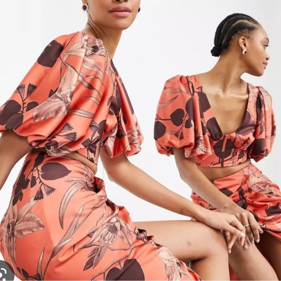 asos editin corset bodice crop top in cinnamin orchird print - Picture 3 of 5